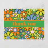 素敵なレトロ フラワー カラフル 60s 70s サンキュー ポストカード (正面)