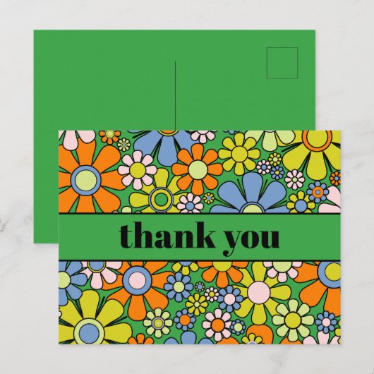 素敵なレトロ フラワー カラフル 60s 70s サンキュー ポストカード (正面/裏面)