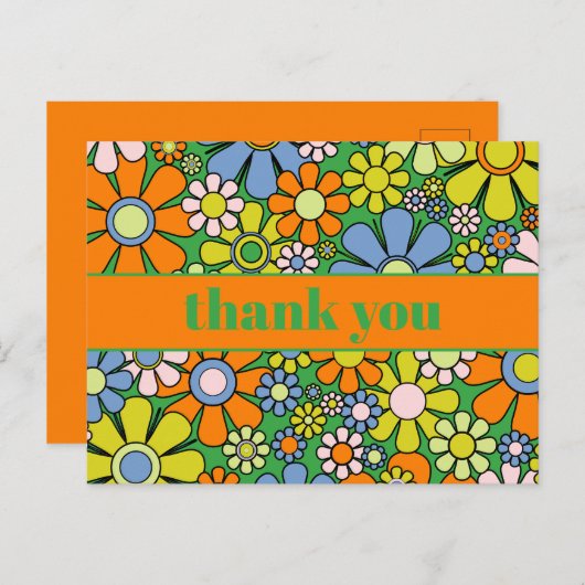 素敵なレトロ フラワー カラフル 60s 70s サンキュー ポストカード (正面/裏面)