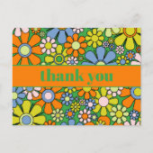素敵なレトロ フラワー カラフル 60s 70s サンキュー ポストカード (正面)