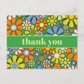 素敵なレトロ フラワー カラフル 60s 70s サンキュー ポストカード (正面)