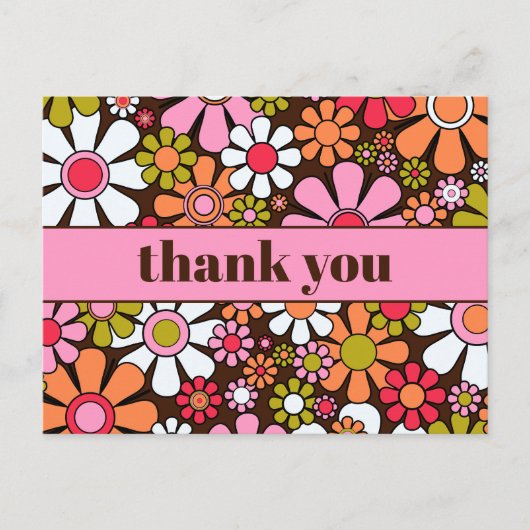 素敵なレトロ フラワー 60年代 70年代 花柄 サンキュー ポストカード (正面)