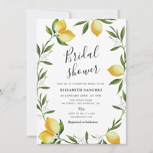 素敵なレモンの葉のブライダルシャワー招待 招待状 (正面)
