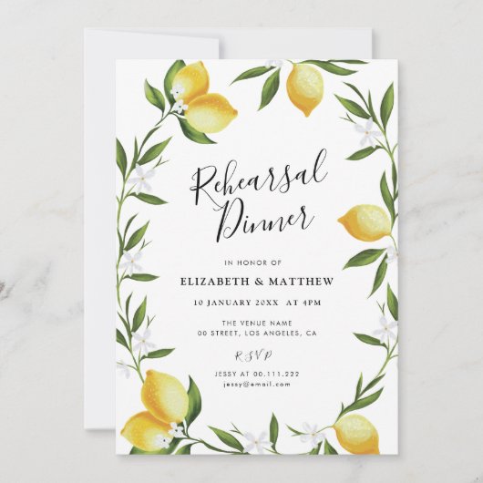 素敵なレモンの葉のリハーサルのディナーの招待 招待状 (正面)