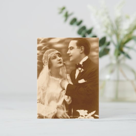 素敵なヴィンテージアンティーク新郎新婦カード、ギフト ポストカード (スタンド正面)