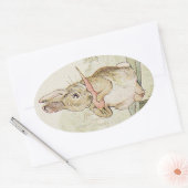 素敵なヴィンテージウサギ、アンティークバニーステッカー 楕円形シール (封筒)