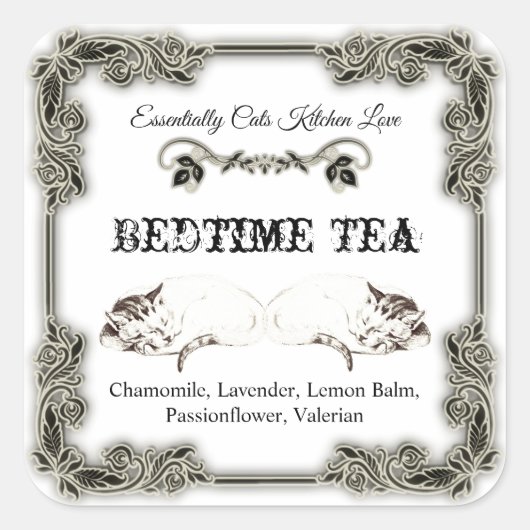 素敵なヴィンテージ猫ラベル スクエアシール (正面)