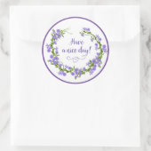 素敵な一日を紫色のラベンダーの花のリース ラウンドシール (バッグ)