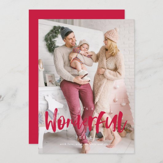 素敵な人生の赤いクリスマスフォトカード シーズンカード (正面/裏面)