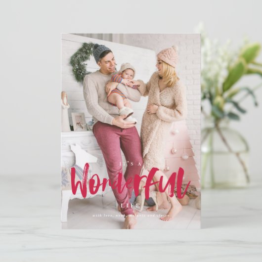 素敵な人生の赤いクリスマスフォトカード シーズンカード (スタンド正面)