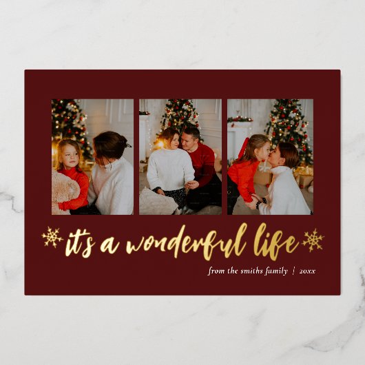 素敵な人生の赤い金ゴールドのクリスマスフォト 箔シーズンカード (正面)