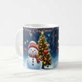 「素敵な冬のチャーム：クリスマスツリー&雪だるまデ コーヒーマグカップ (正面左)
