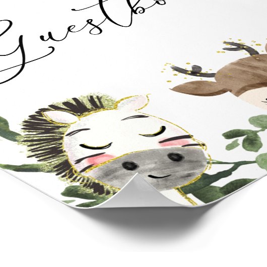 素敵な動物の赤ちゃんシャワーのゲストブックサイン ポスター (角)