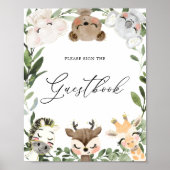 素敵な動物の赤ちゃんシャワーのゲストブックサイン ポスター (正面)