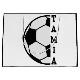 素敵な名前入りサッカーボールスポーツ ラージペーパーバッグ