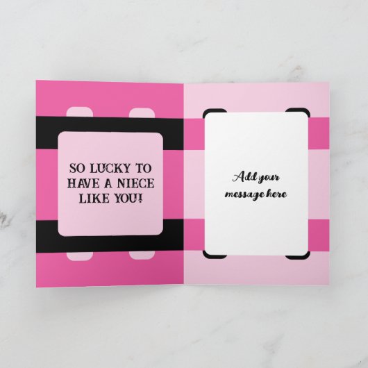 素敵な姪の写真名ピンクの黒の誕生日 カード (内部)
