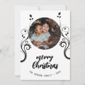 素敵な家族写真黒い葉メリークリスマス シーズンカード (正面)