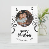 素敵な家族写真黒い葉メリークリスマス シーズンカード (スタンド正面)