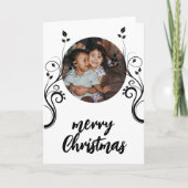 素敵な家族写真黒い葉メリークリスマス シーズンカード (正面)