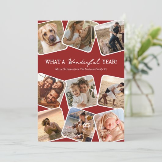 素敵な年の写真コラージュのクリスマス シーズンカード (スタンド正面)
