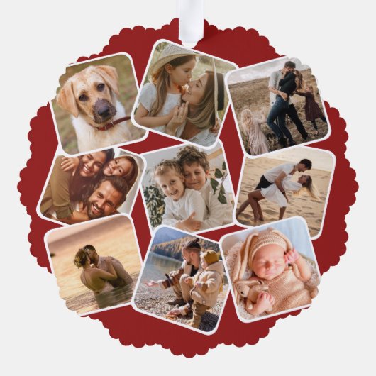 素敵な年フォトコラージュ赤いクリスマス オーナメントカード (裏面)