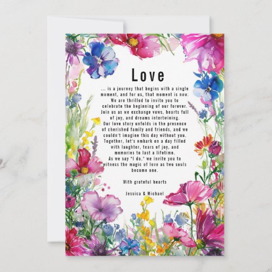 素敵な文字で後ろの牧草地の開花 招待状 (裏面)