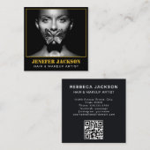 素敵な文字モダンフォトグラファーQRコードブラック スクエア名刺 (正面/裏面)