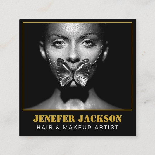 素敵な文字モダンフォトグラファーQRコードブラック スクエア名刺 (正面)