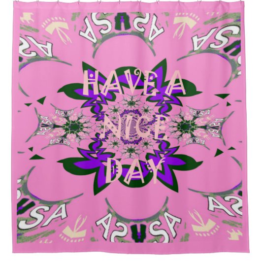 素敵な日のベビーピンクのフローラ紫のモチーフを持っている シャワーカーテン (正面)