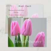 素敵な春ピンクのチューリップ花ブライダルシャワー インビテーションポストカード (正面/裏面)