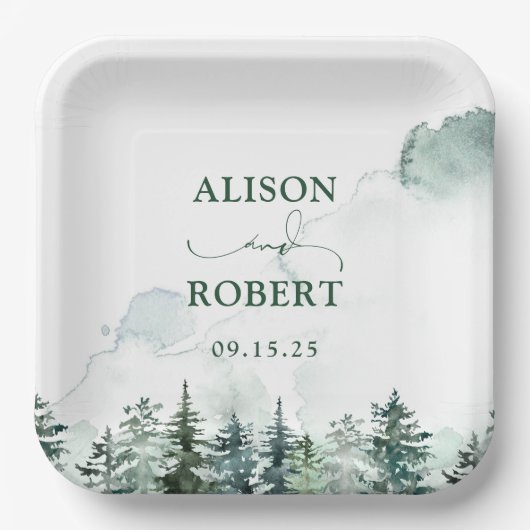 素敵な松の木の森カスタムウェディング ペーパープレート (正面)