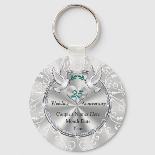 素敵な格安25周年結婚パーティーの好意 キーホルダー (正面)