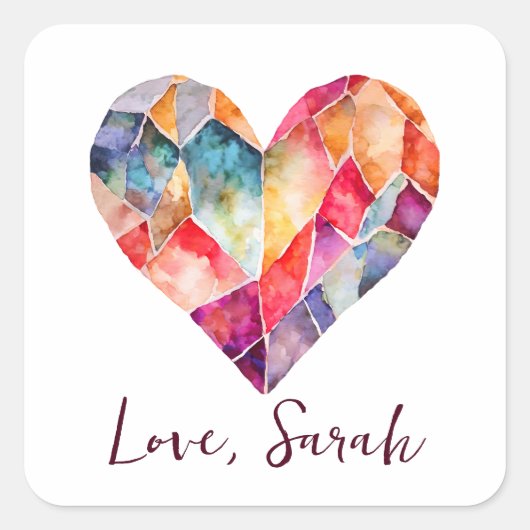 素敵な水の色ダイヤモンドハート スクエアシール (正面)