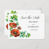 素敵な水彩の赤いポピー ヴィンテージスタイル セーブザデート (正面/裏面)