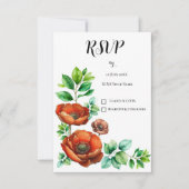 素敵な水彩の赤いポピー ヴィンテージスタイル 出欠カード (正面)