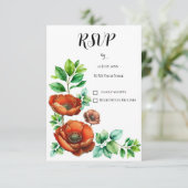 素敵な水彩の赤いポピー ヴィンテージスタイル 出欠カード (スタンド正面)