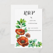 素敵な水彩の赤いポピー ヴィンテージスタイル 出欠カード (正面/裏面)