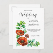 素敵な水彩の赤いポピー ヴィンテージスタイル 案内ポストカード (正面/裏面)