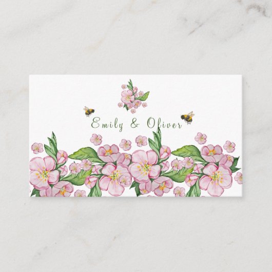 素敵な水彩画のリンゴの木の花と蜂 エンクロージャーカード (正面)