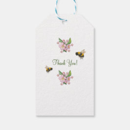 素敵な水彩画のリンゴの木の花と蜂 ギフトタグ