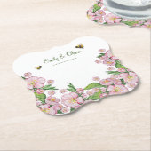 素敵な水彩画のリンゴの木の花と蜂 ペーパーコースター (アングル)