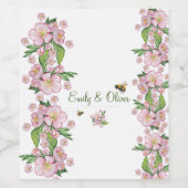 素敵な水彩画のリンゴの木の花と蜂 ワインラベル (シングルラベル)