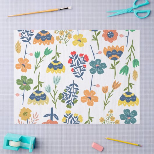 素敵な水彩花模様 美しい色合い ピンク 薄葉紙 (クラフト)