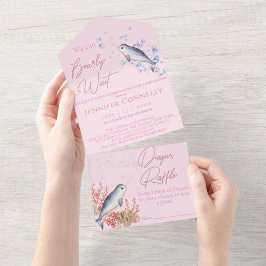 素敵な海の船酔いバブルベビーシャワー オールインワン招待状 (貼ってはがせる)