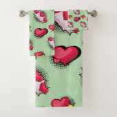 素敵な漫画ブックスタイル赤と黒のハートギフト バスタオルセット (インサイチュ)