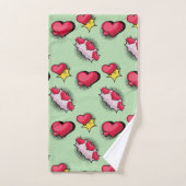 素敵な漫画ブックスタイル赤と黒のハートギフト バスタオルセット (ハンドタオル)