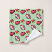 素敵な漫画ブックスタイル赤と黒のハートギフト バスタオルセット (ウォッシュタオル)