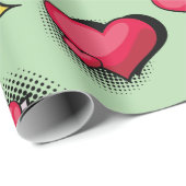 素敵な漫画ブックスタイル赤と黒のハートギフト ラッピングペーパー (ロールコーナー)