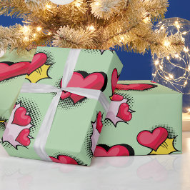 素敵な漫画ブックスタイル赤と黒のハートギフト ラッピングペーパー