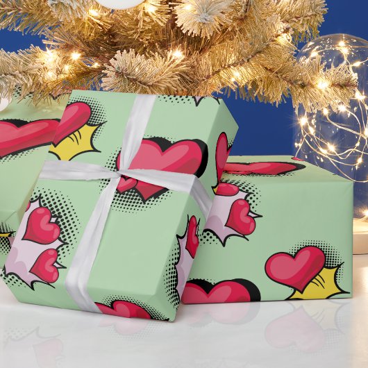 素敵な漫画ブックスタイル赤と黒のハートギフト ラッピングペーパー